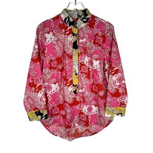 J. CREW Women's Band Collar Cotton Poplin Tunic Top M in Vintage Paisley